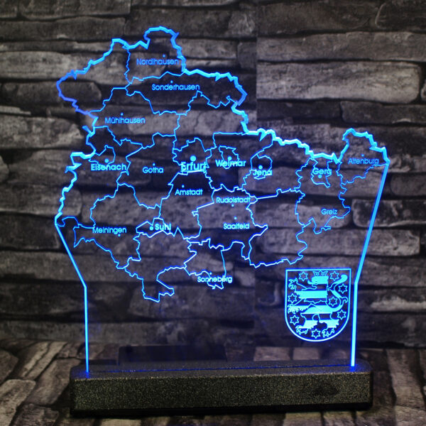 461 TH Acryl Landkarte Thüringen RGB blau
